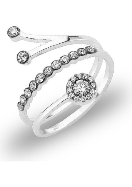 Gümüş Rodyumlu Zirkon Taşlı Ayarlamalı Yüzük SGTL12332RODAJ