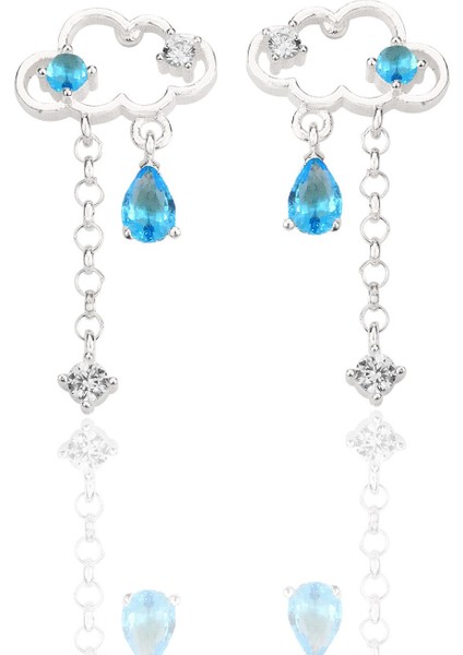 Gümüş Rodyumlu Akuamarin ve Zirkon Taşlı Bulut Küpe SGTL12346RODAJ fiyatları