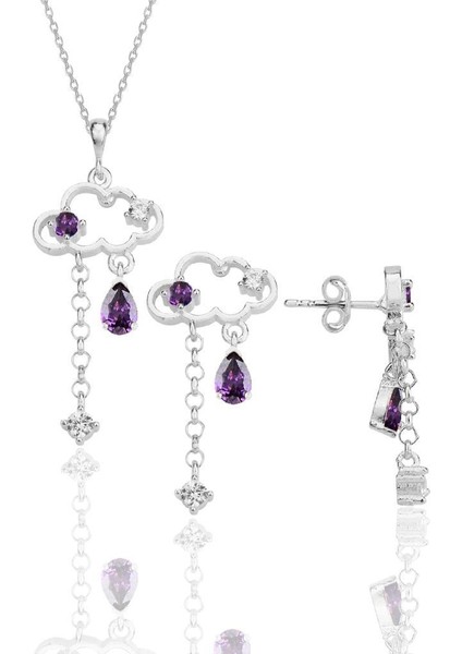 Gümüş Rodyumlu Ametis ve Zirkon Taşlı Bulut Kolye ve Küpe Ikili Set SGTL12354RODAJ fiyatları