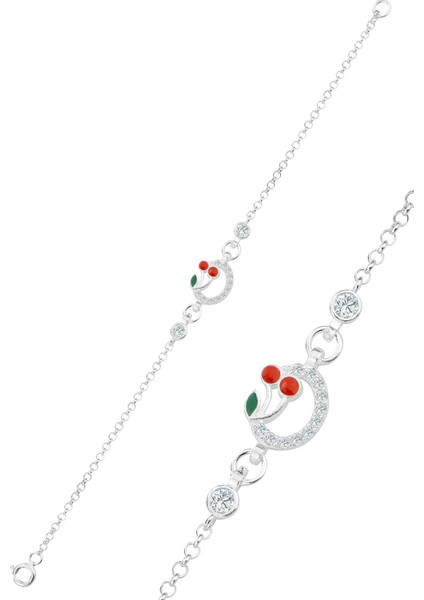 Gümüş Zirkon Taşlı Kırmızı Mineli Kiraz Modeli Çocuk Bileklik SGTL12323RODAJ