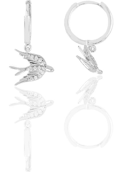 Gümüş Rodyumlu Zirkon Taşlı Kırlangıç Modeli Halka Küpe SGTL12387RODAJ