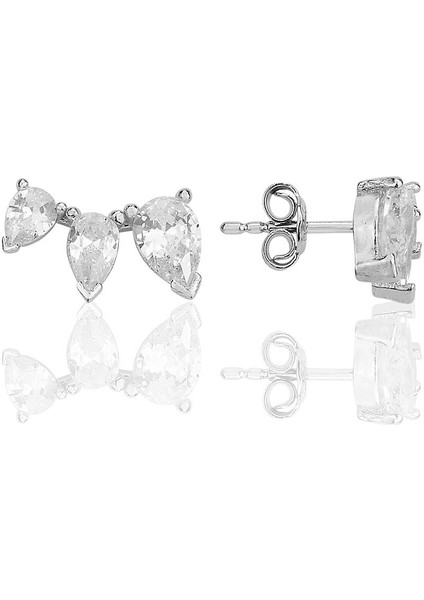 Gümüş Rodyumlu Zirkon Taşlı Drop Kesim Tria Damla Küpe SGTL12343RODAJ