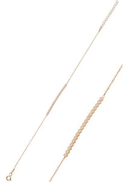 Gümüş Rose Zirkon Taşlı Su Yolu Bileklik SGTL12320ROSE