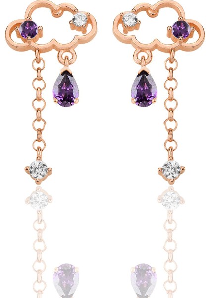 Gümüş Rose Ametis ve Zirkon Taşlı Bulut Küpe SGTL12348ROSE