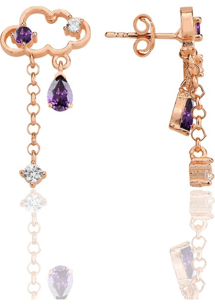 Gümüş Rose Ametis ve Zirkon Taşlı Bulut Küpe SGTL12348ROSE fiyatları