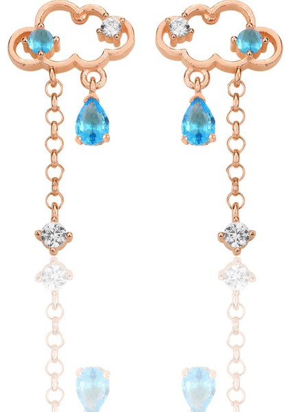 Gümüş Rose Akuamarin ve Zirkon Taşlı Bulut Küpe SGTL12346ROSE fiyatları