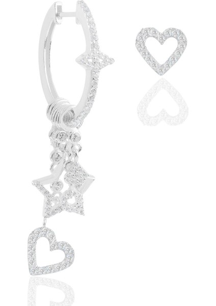 Gümüş Rodyumlu Zirkon Taşlı Kalp Modeli Şans Küpe SGTL12390RODAJ