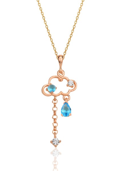 Gümüş Rose Akuamarin ve Zirkon Taşlı Bulut Kolye SGTL12349ROSE