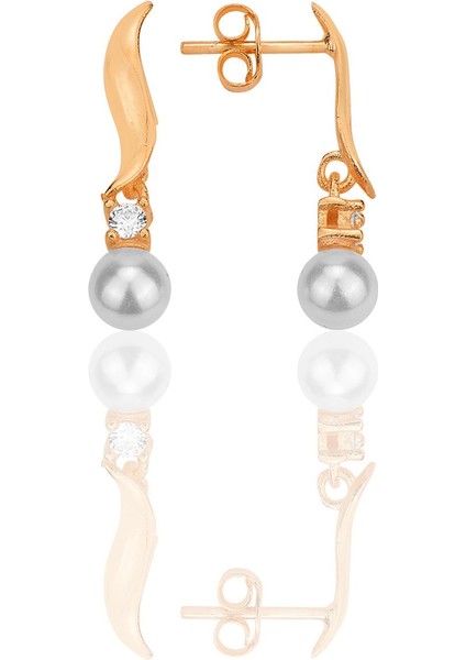 Gümüş Rose Inci ve Zirkon Taşlı Dalga Küpe SGTL12315ROSE