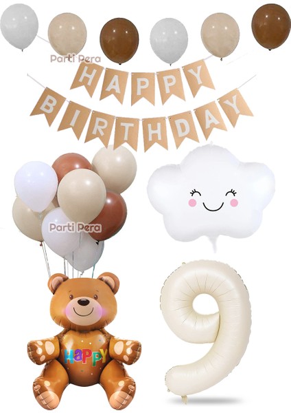 Ayı Bulut Krem Rakam Folyo Balon Retro Balon Seti Doğum Günü Balon Seti