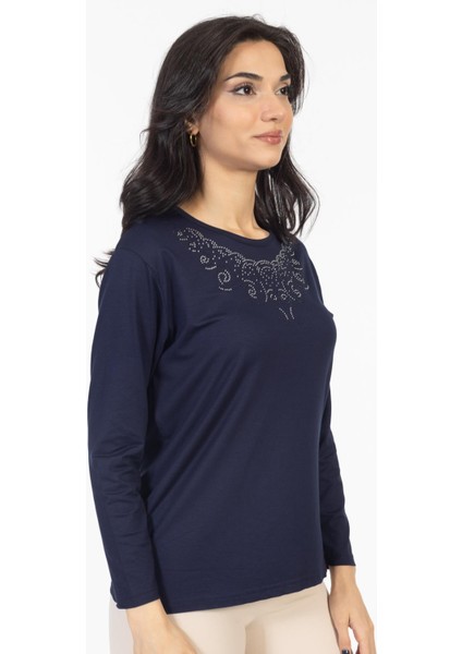 Yeni Model Taş Işlemeli Yuvarlak Yaka Likralı Anne Penye Bluz 6420 fırsatları