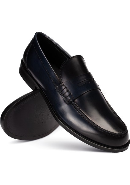 Deri Lacivert Erkek Loafer Ayakkabı - 01538MLCVN02