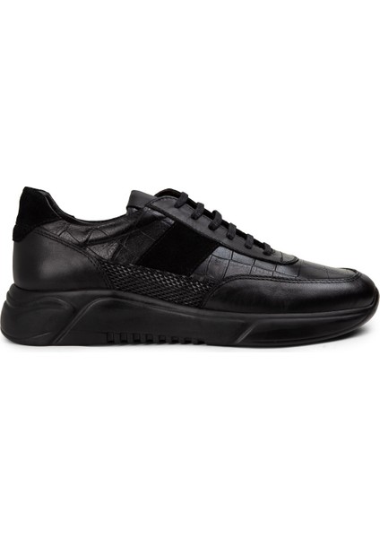 Deri Siyah Erkek Sneaker Ayakkabı - 01963MSYHE09