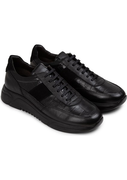 Deri Siyah Erkek Sneaker Ayakkabı - 01963MSYHE09