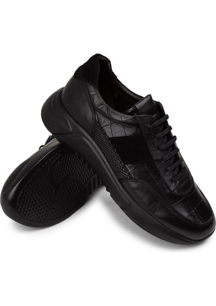 Deri Siyah Erkek Sneaker Ayakkabı - 01963MSYHE09