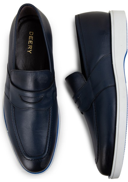 Mavi Deri Erkek Loafer Ayakkabı Kauçuk Tabanlı Dört Mevsim Kullanım 3 cm Topuk fırsatları