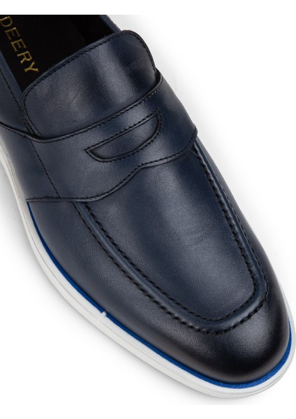 Mavi Deri Erkek Loafer Ayakkabı Kauçuk Tabanlı Dört Mevsim Kullanım 3 cm Topuk indirimleri