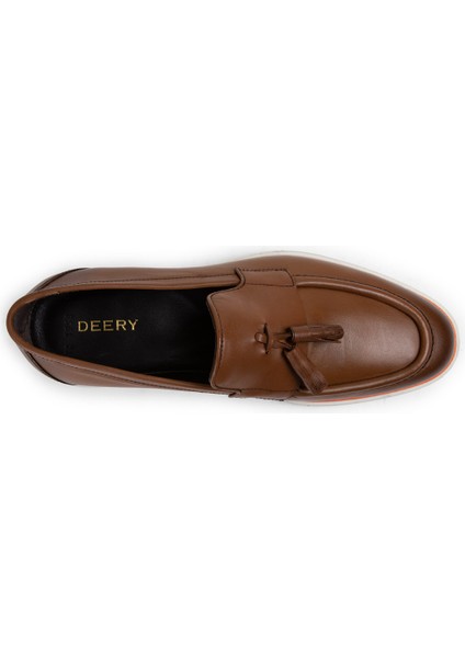 Deri Taba Rengi Püsküllü Erkek Loafer - 01958MTBAC01 fırsatları