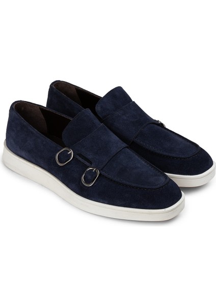 Süet Lacivert Çift Tokalı Erkek Loafer Ayakkabı Kauçuk Tabanlı Dört Mevsim Kullanım fiyatları