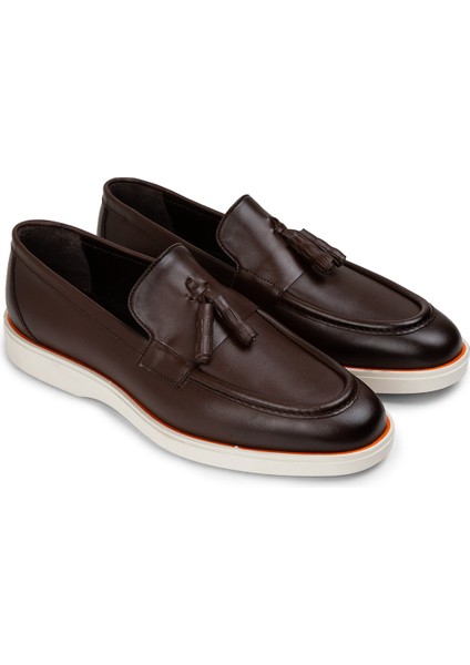 Deri Kahverengi Püsküllü Erkek Loafer - 01958MKHVC01