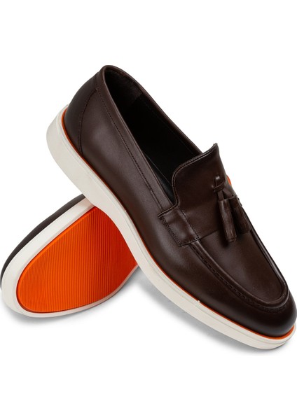 Deri Kahverengi Püsküllü Erkek Loafer - 01958MKHVC01