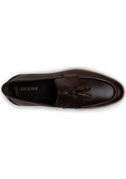 Deri Kahverengi Püsküllü Erkek Loafer - 01958MKHVC01