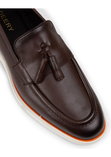 Deri Kahverengi Püsküllü Erkek Loafer - 01958MKHVC01