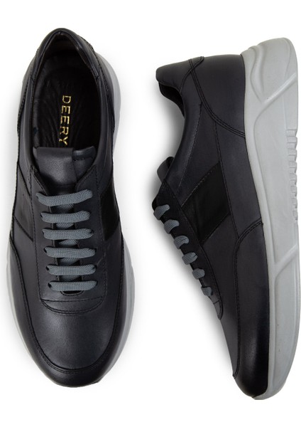 Deri Gri Erkek Sneaker Ayakkabı - 01963MGRIE02