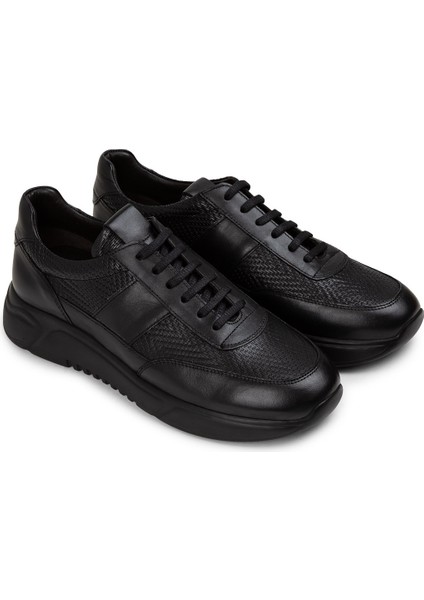 Deri Siyah Erkek Sneaker Ayakkabı - 01963MSYHE04