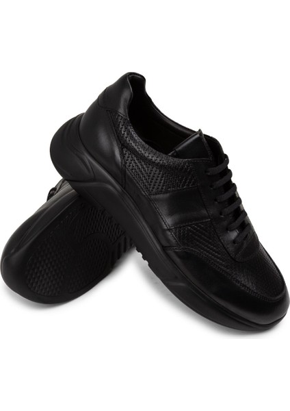 Deri Siyah Erkek Sneaker Ayakkabı - 01963MSYHE04