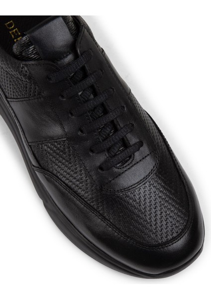 Deri Siyah Erkek Sneaker Ayakkabı - 01963MSYHE04