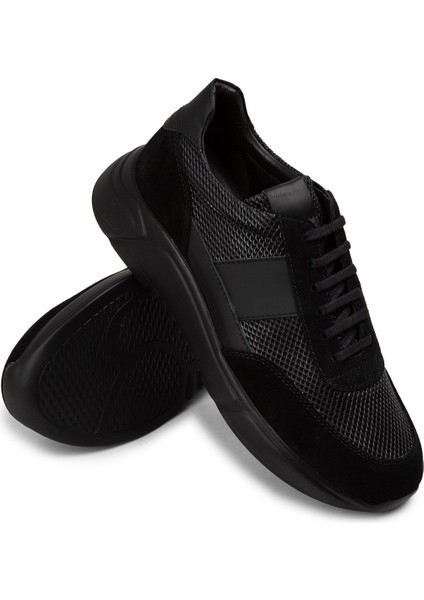 Deri Siyah Erkek Sneaker Ayakkabı - 01963MSYHE06
