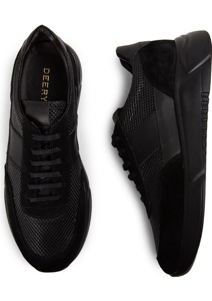 Deri Siyah Erkek Sneaker Ayakkabı - 01963MSYHE06
