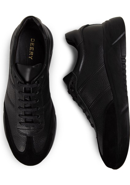 Deri Siyah Erkek Sneaker Ayakkabı - 01961MSYHP02