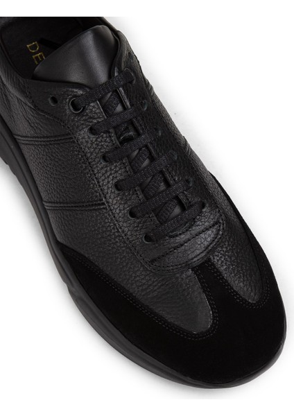 Deri Siyah Erkek Sneaker Ayakkabı - 01961MSYHP02