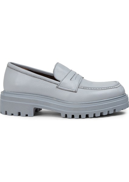 Deri Gri Kadın Loafer Ayakkabı - 01903ZGRIP02