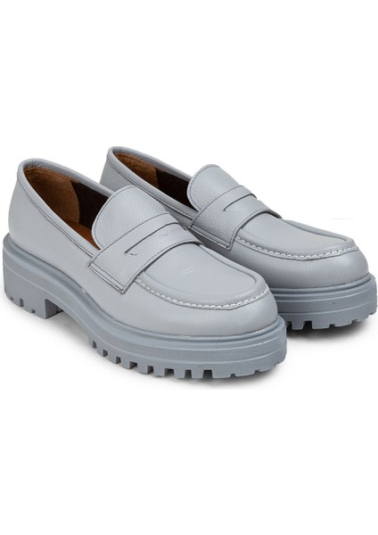 Deri Gri Kadın Loafer Ayakkabı - 01903ZGRIP02