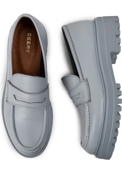 Deri Gri Kadın Loafer Ayakkabı - 01903ZGRIP02