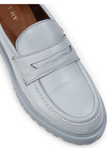 Deri Gri Kadın Loafer Ayakkabı - 01903ZGRIP02