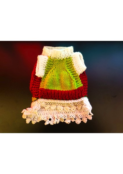 Lady Dantel Detaylı Gerçek El Örmesi Kedi Köpek Kazağı