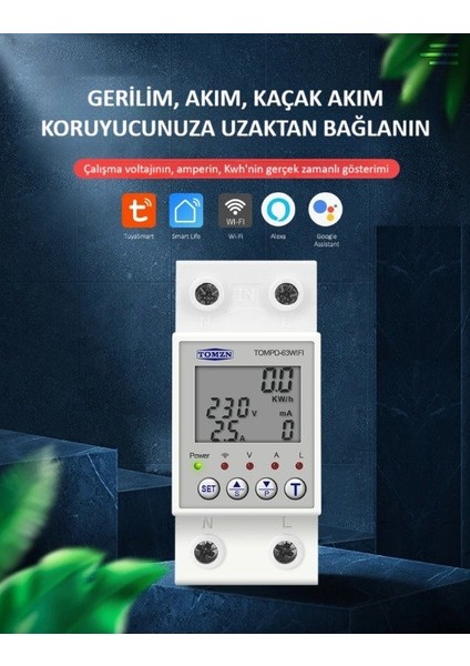 Akıllı Wifi Kaçak Akım Koruma Rölesi ve Yüksek Voltaj ve Akım Koruyucu Röle 63A - 10MA-99MA