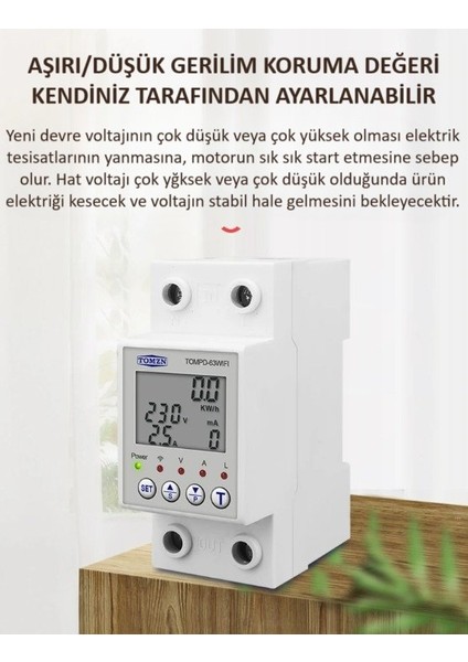 Akıllı Wifi Kaçak Akım Koruma Rölesi ve Yüksek Voltaj ve Akım Koruyucu Röle 63A - 10MA-99MA