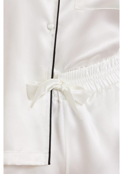 Saten Biyeli Şort Pijama Takımı Ekru 1205 modelleri