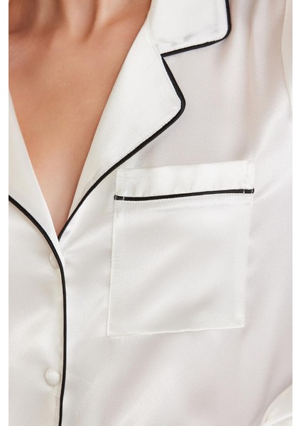 Saten Biyeli Şort Pijama Takımı Ekru 1205 fırsatları