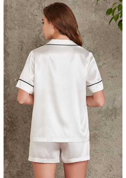 Saten Biyeli Şort Pijama Takımı Ekru 1205 indirimleri