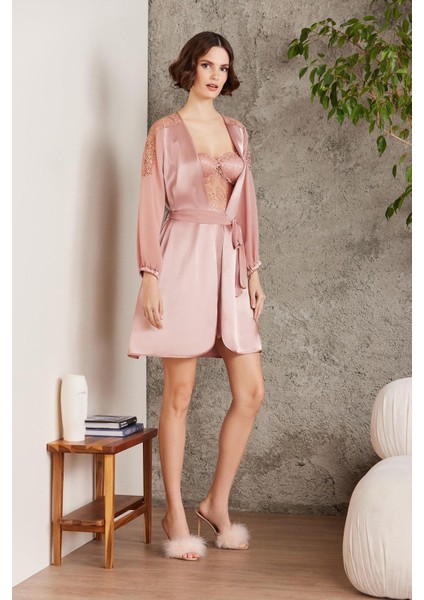 Saten Gecelik Pijama Takım Şort Takım 6'Lı Gelin Çeyiz Seti Brandy 6005