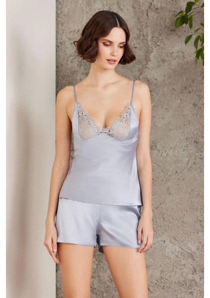 Saten Gecelik Sabahlık Pijama Takım Şort Takım 6'lı Gelin Çeyiz Seti Mist 6005