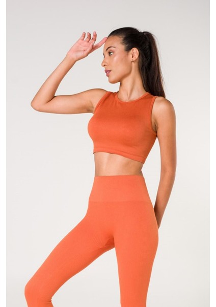 Fitilli Crop Top Seamless Spor Sütyeni Turuncu