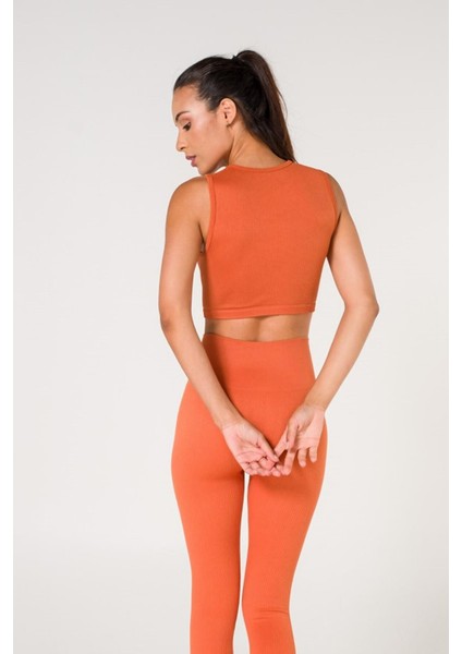 Fitilli Crop Top Seamless Spor Sütyeni Turuncu