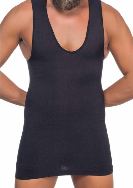 MUFBGE34452 V Yaka Emay Erkek Toparlayıcı Göbek Saklayıcı Atlet Bel Korse Siyah